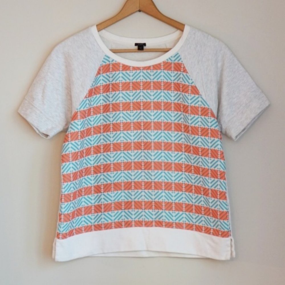 J. Crew Aqua & Orange Jacquard Short Sleeve Top